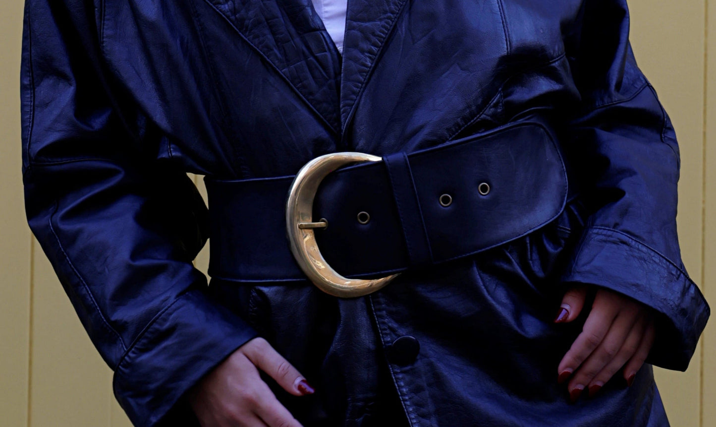 Moon Belt Classic in Black Leather and Brass Buckle