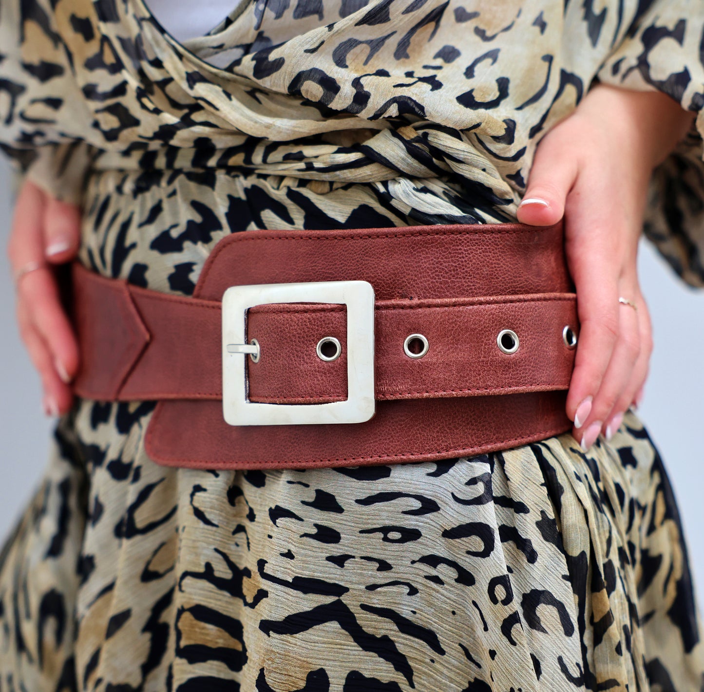 West End Belt in Antique Brown Leather with Square Chrome Buckle