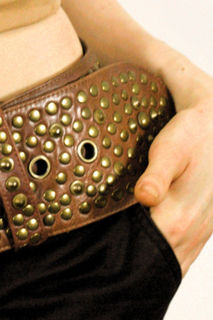 Studded Moon Belt: Brown