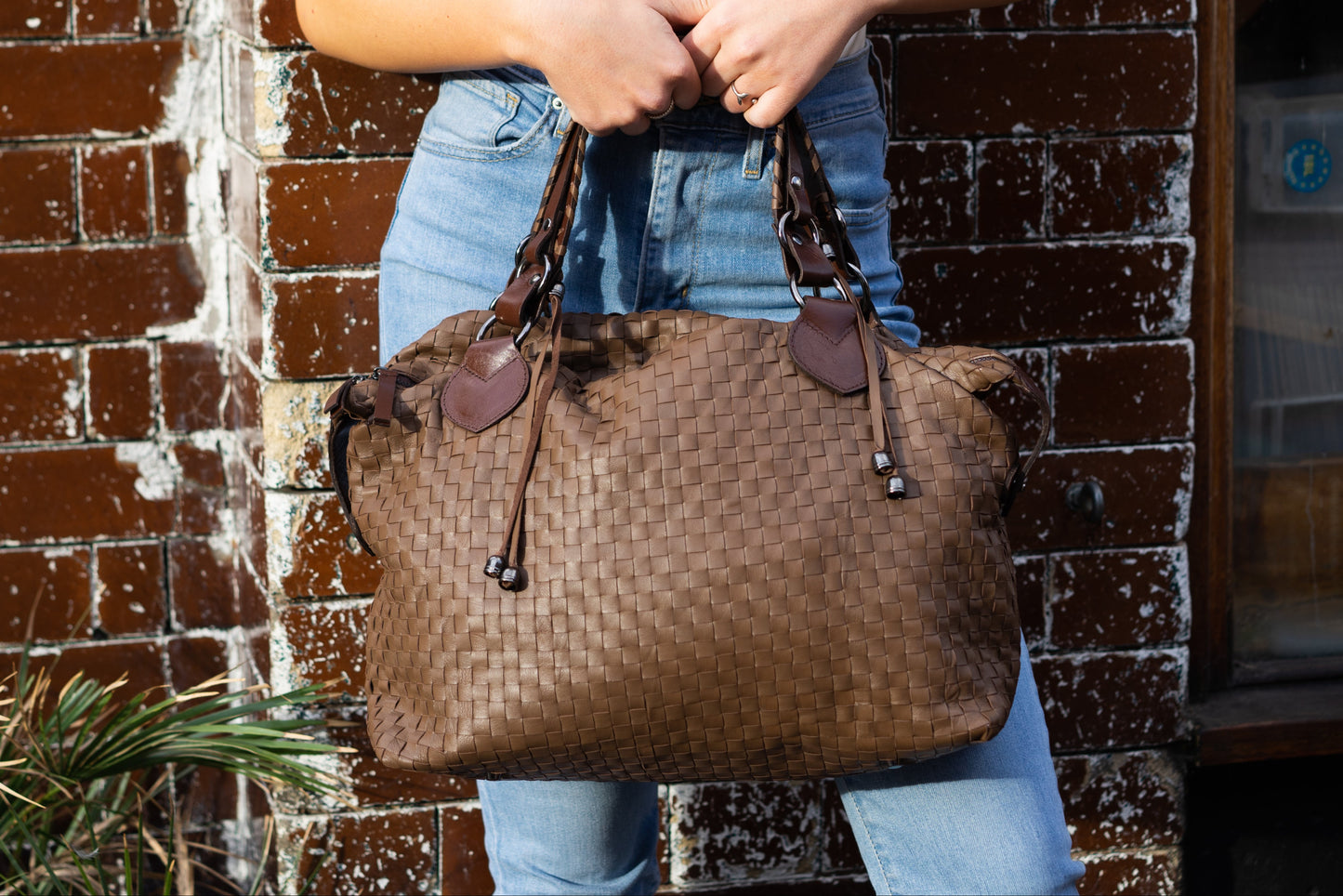 Brown Woven Leather Bag