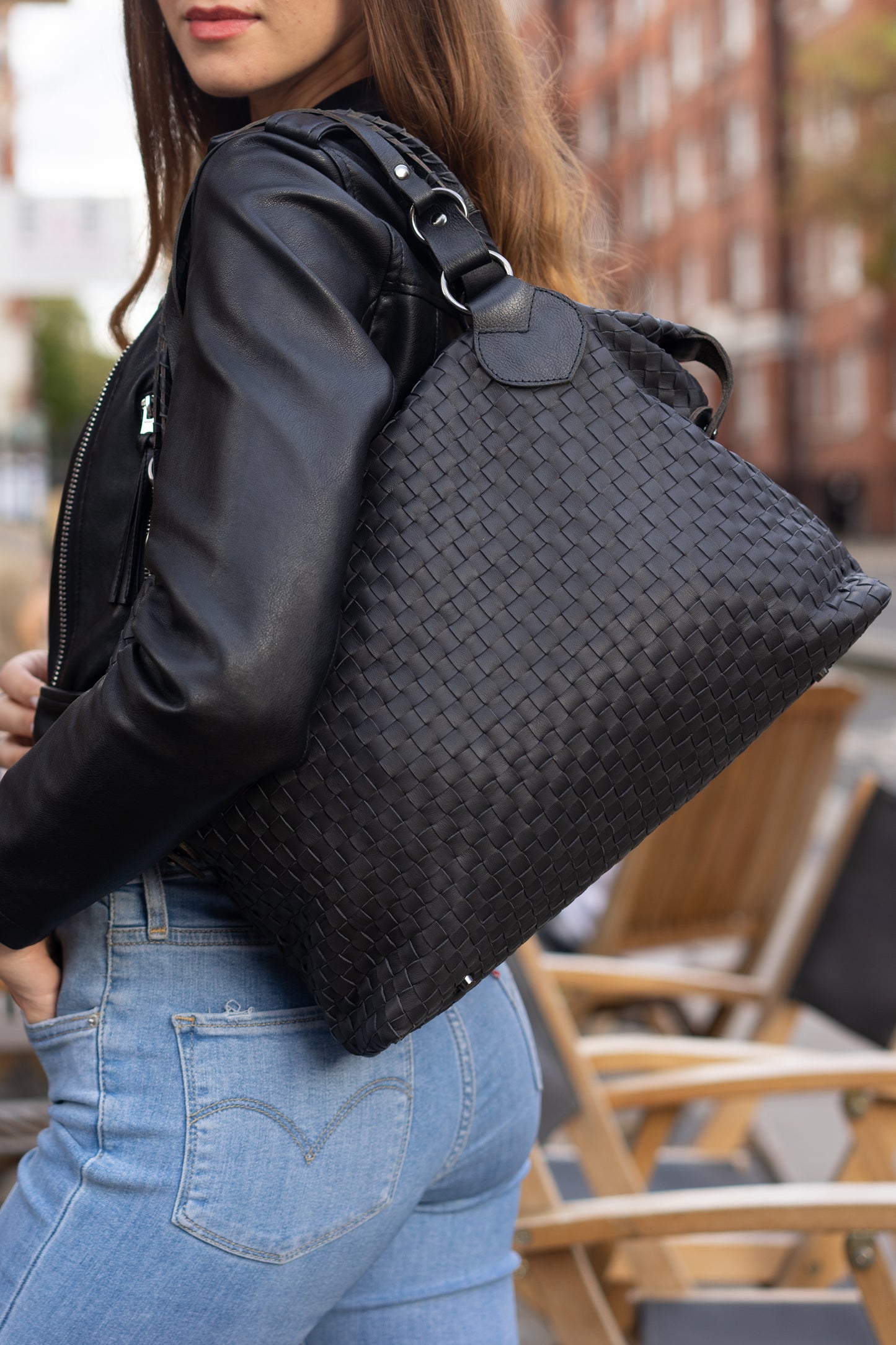 Black Woven Leather Bag