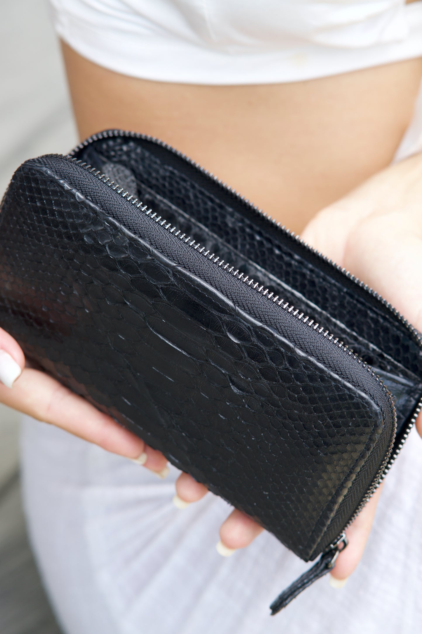 Paris Wallet in Black Python with Black lambs leather interior