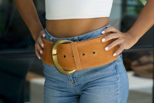 Moon Belt Classic in Tan Leather and Gold Buckle