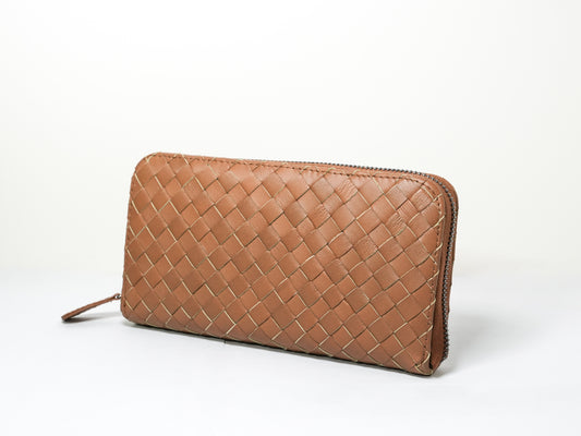 Paris Wallet in Brown Woven Leather, Women Purse