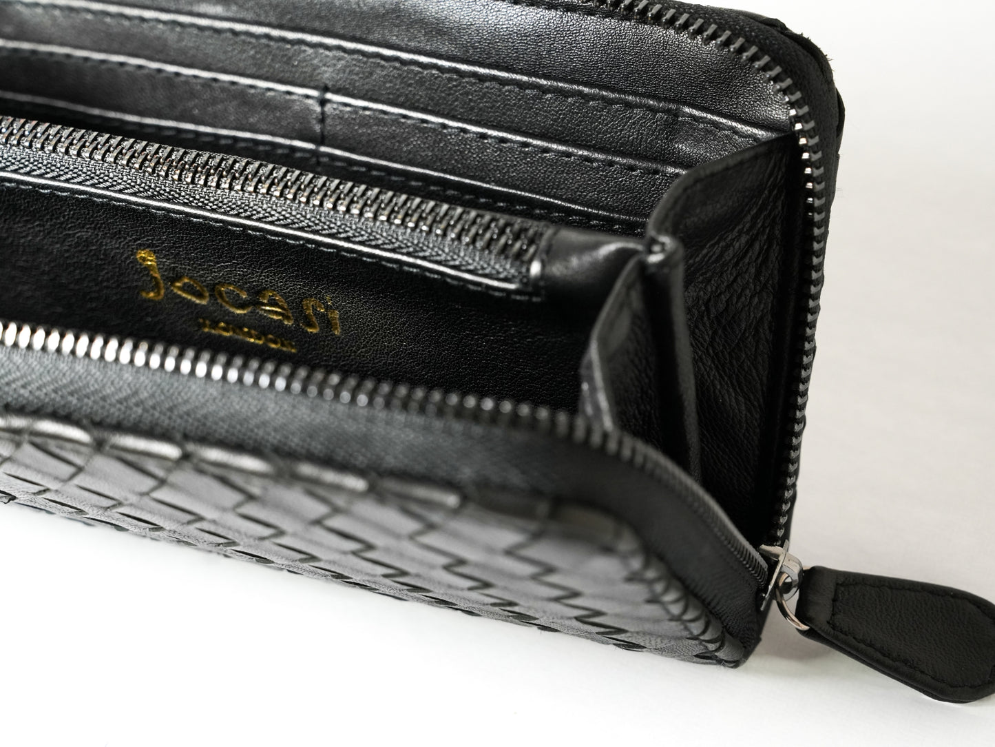 Paris Wallet in Black Woven Leather, Women Purse
