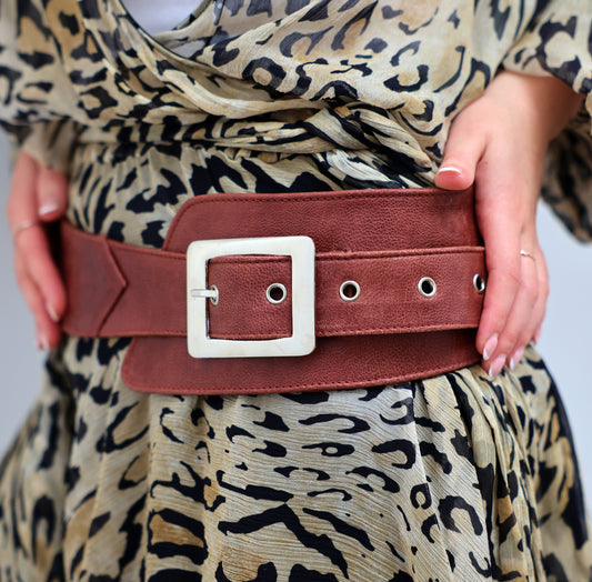 West End Belt in Antique Brown Leather with Square Chrome Buckle
