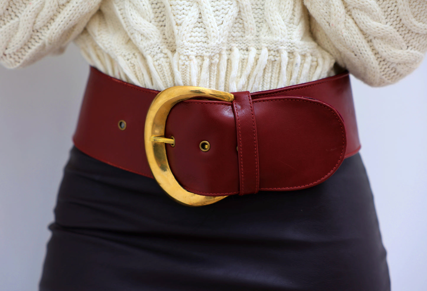 Classic Moon Belt: Burgundy with Brass Buckle