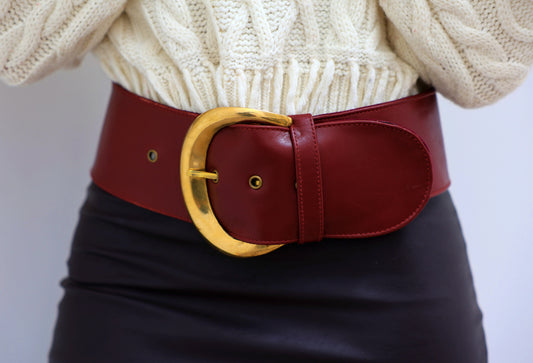 Classic Moon Belt: Burgundy with Brass Buckle