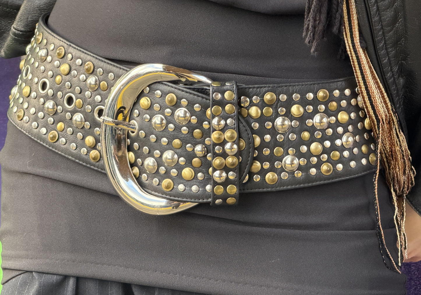 Studded Black Moon Belt with Silver Buckle