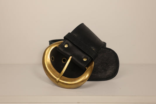 Classic Moon Belt: Black with Brass Buckle
