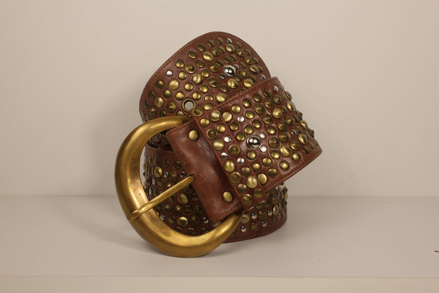 Studded Moon Belt: Brown