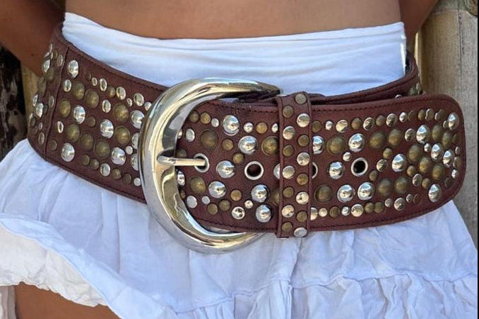 Studded Moon Belt: Brown
