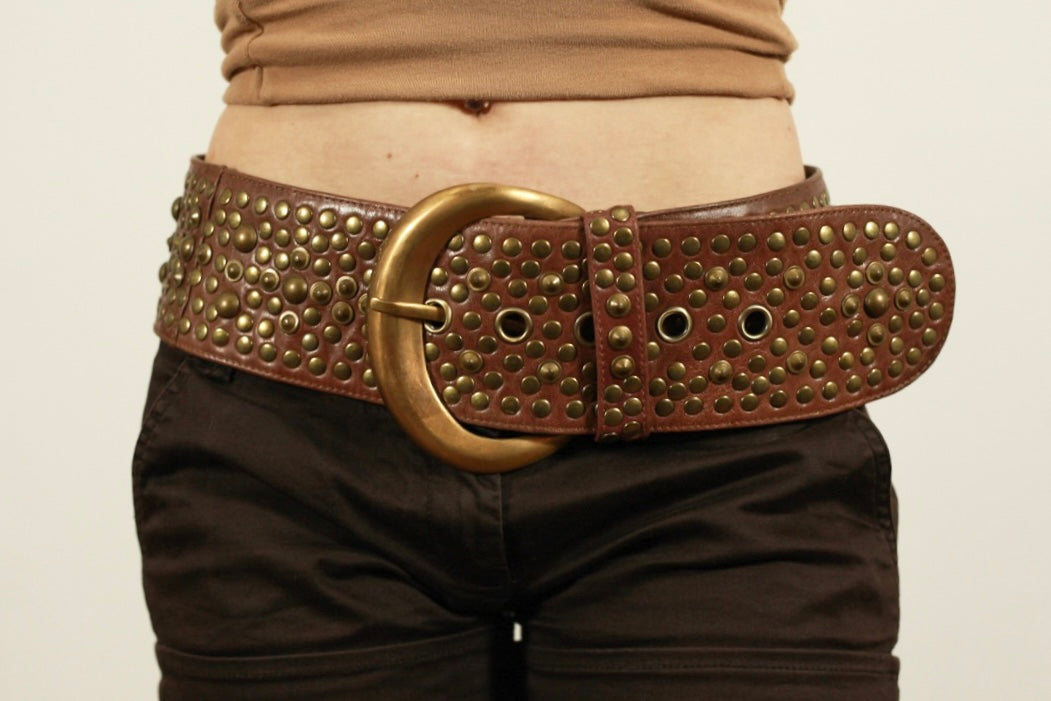 Studded Moon Belt: Brown