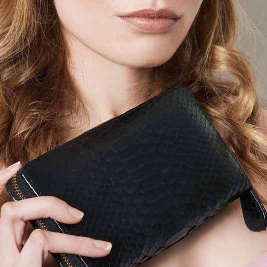 Paris Wallet in Black Python with Black lambs leather interior